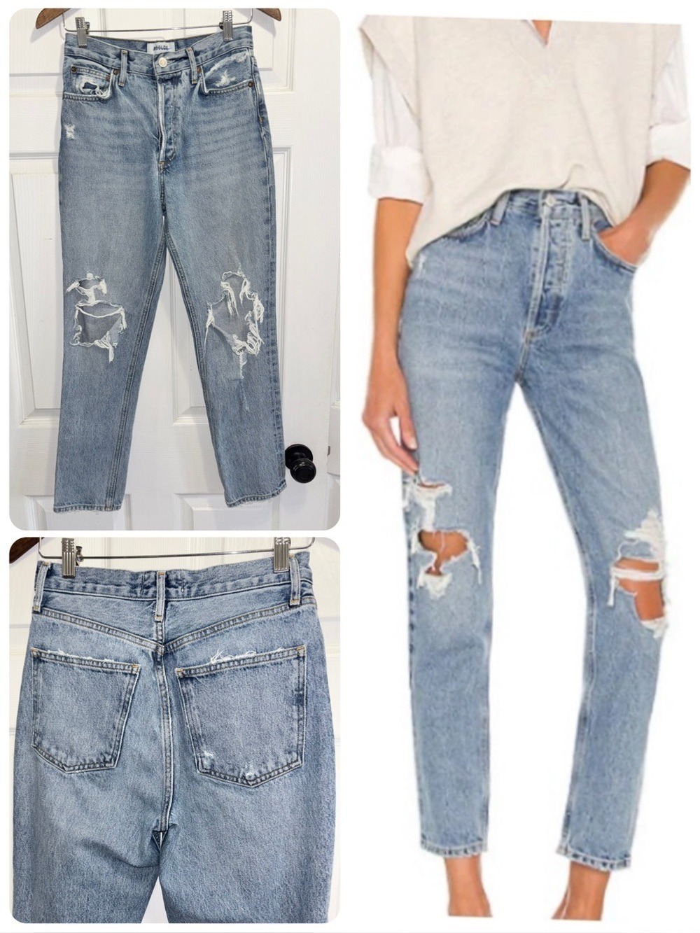 AGOLDE Distressed Jeans Fen High Rise Relaxed Taper Denim Blue Wander 25